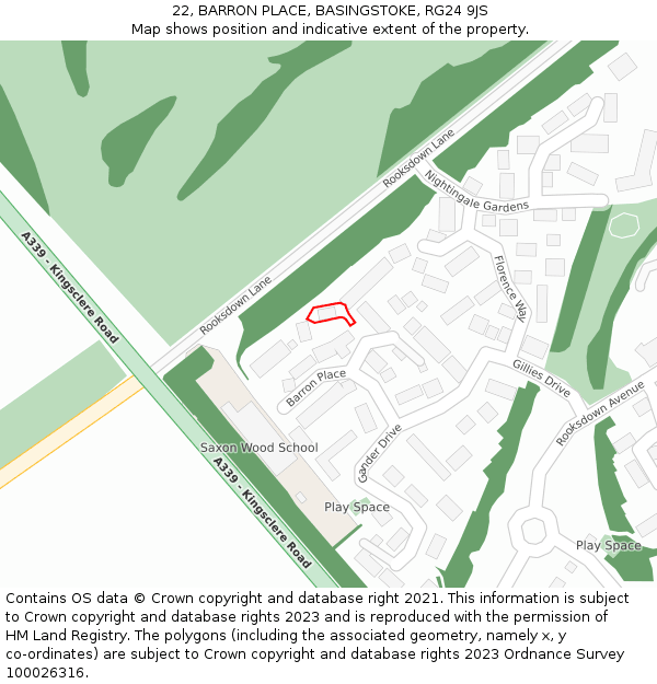 22, BARRON PLACE, BASINGSTOKE, RG24 9JS: Location map and indicative extent of plot