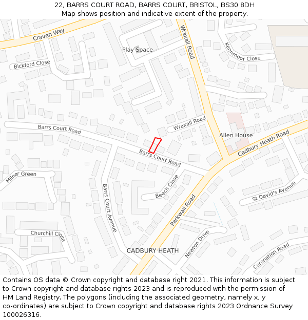 22, BARRS COURT ROAD, BARRS COURT, BRISTOL, BS30 8DH: Location map and indicative extent of plot