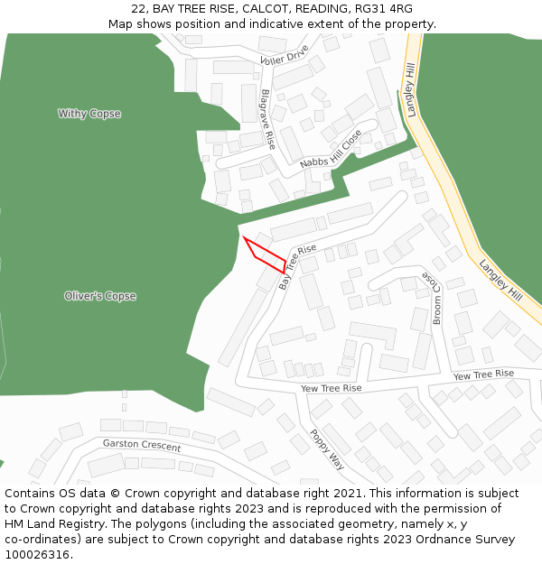22, BAY TREE RISE, CALCOT, READING, RG31 4RG: Location map and indicative extent of plot