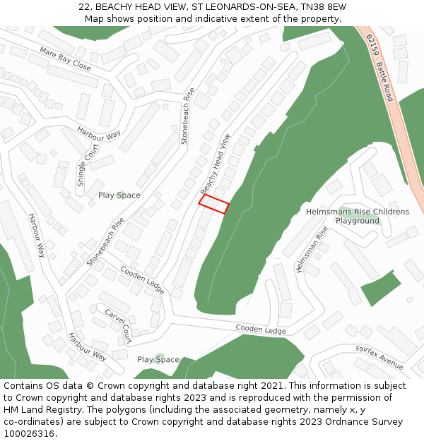 22, BEACHY HEAD VIEW, ST LEONARDS-ON-SEA, TN38 8EW: Location map and indicative extent of plot
