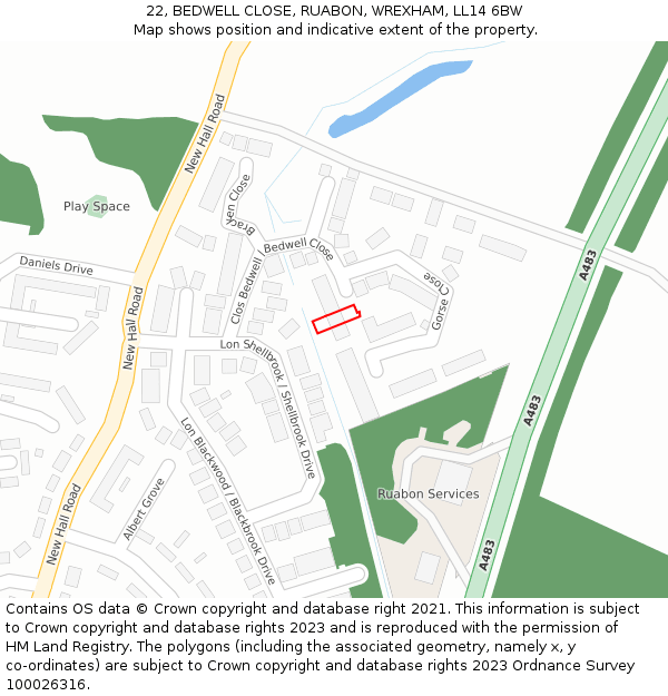 22, BEDWELL CLOSE, RUABON, WREXHAM, LL14 6BW: Location map and indicative extent of plot
