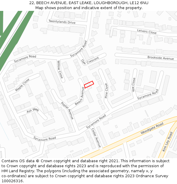 22, BEECH AVENUE, EAST LEAKE, LOUGHBOROUGH, LE12 6NU: Location map and indicative extent of plot