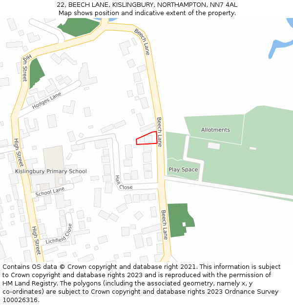 22, BEECH LANE, KISLINGBURY, NORTHAMPTON, NN7 4AL: Location map and indicative extent of plot