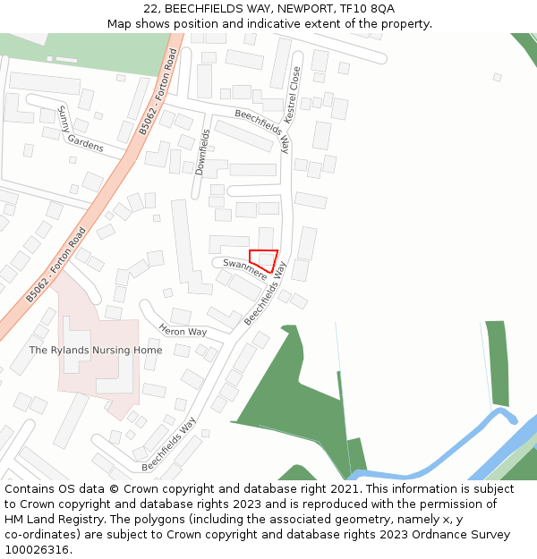 22, BEECHFIELDS WAY, NEWPORT, TF10 8QA: Location map and indicative extent of plot