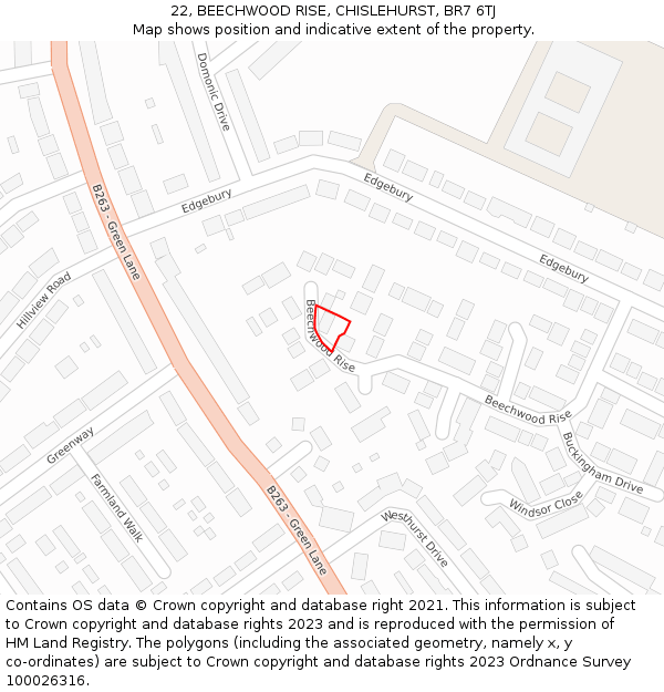 22, BEECHWOOD RISE, CHISLEHURST, BR7 6TJ: Location map and indicative extent of plot