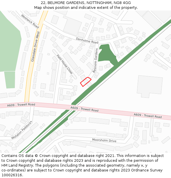 22, BELMORE GARDENS, NOTTINGHAM, NG8 4GG: Location map and indicative extent of plot