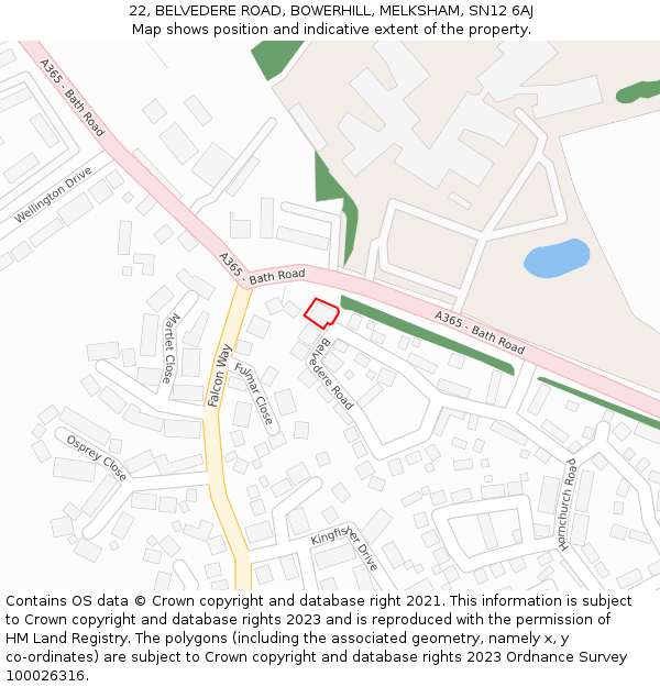 22, BELVEDERE ROAD, BOWERHILL, MELKSHAM, SN12 6AJ: Location map and indicative extent of plot
