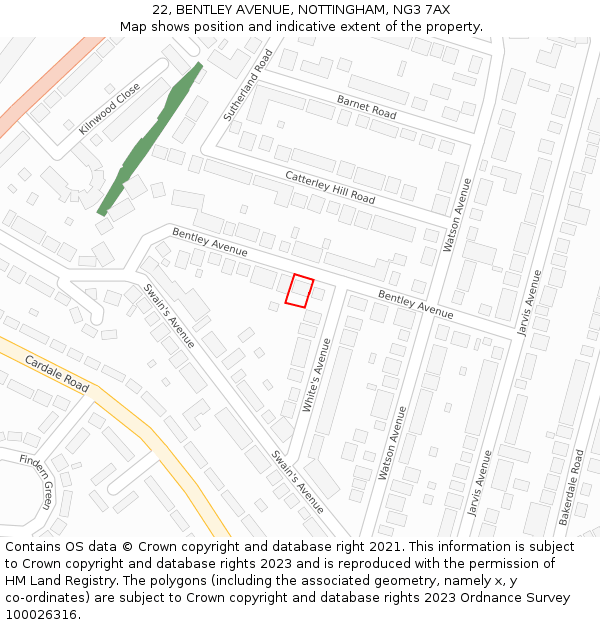 22, BENTLEY AVENUE, NOTTINGHAM, NG3 7AX: Location map and indicative extent of plot