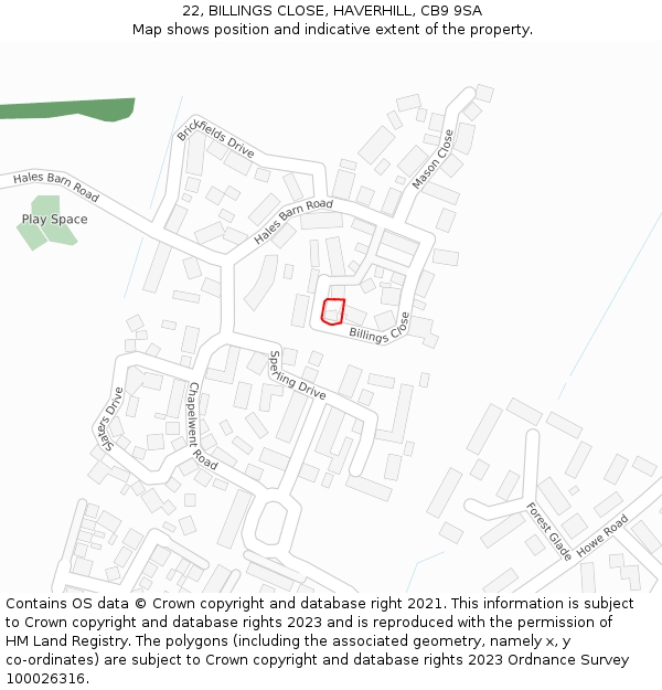 22, BILLINGS CLOSE, HAVERHILL, CB9 9SA: Location map and indicative extent of plot