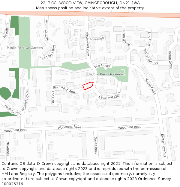 22, BIRCHWOOD VIEW, GAINSBOROUGH, DN21 1WA: Location map and indicative extent of plot