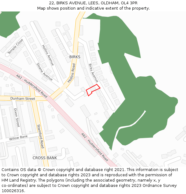 22, BIRKS AVENUE, LEES, OLDHAM, OL4 3PR: Location map and indicative extent of plot