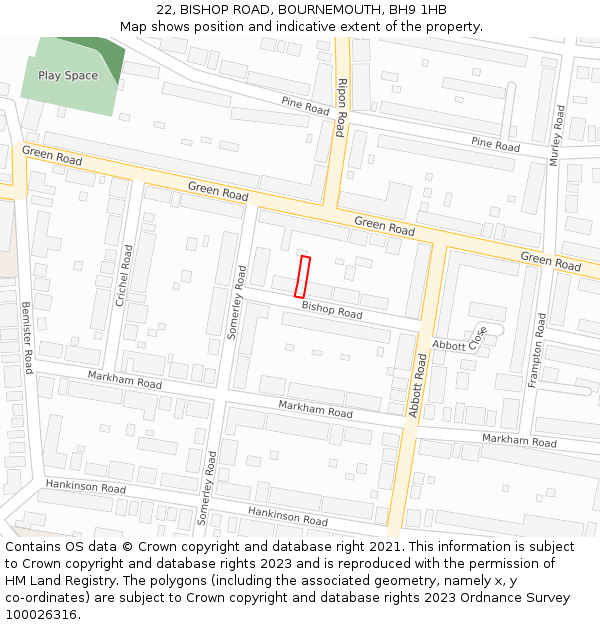 22, BISHOP ROAD, BOURNEMOUTH, BH9 1HB: Location map and indicative extent of plot