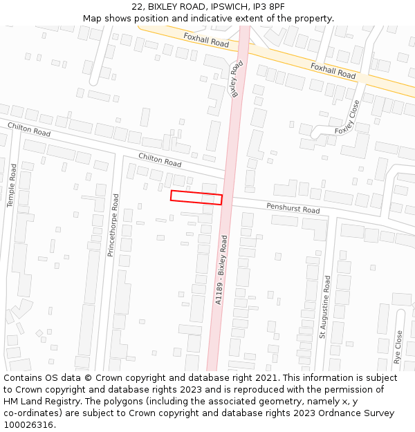 22, BIXLEY ROAD, IPSWICH, IP3 8PF: Location map and indicative extent of plot