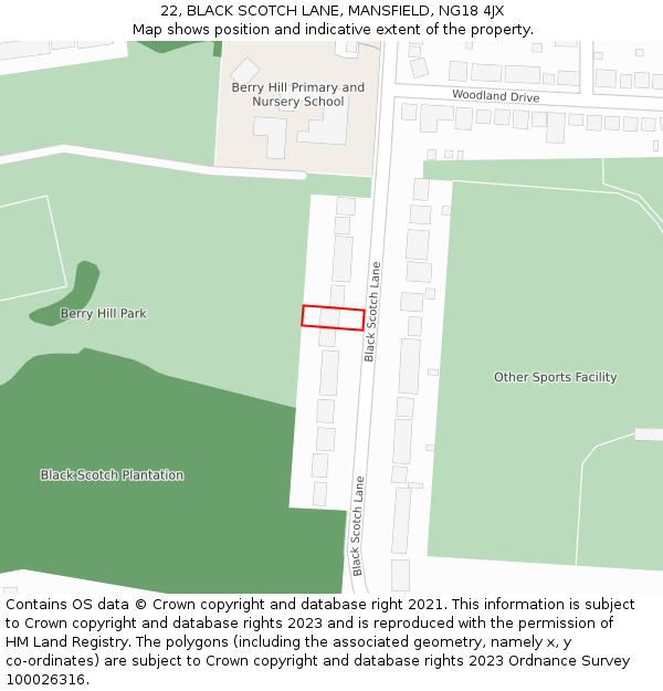 22, BLACK SCOTCH LANE, MANSFIELD, NG18 4JX: Location map and indicative extent of plot