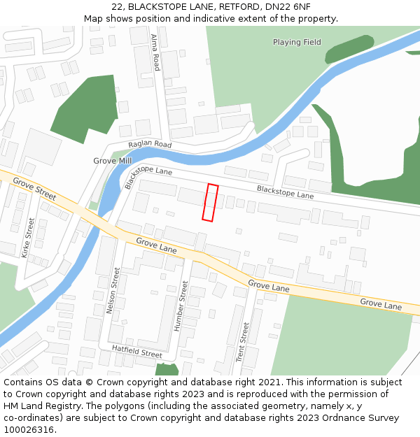 22, BLACKSTOPE LANE, RETFORD, DN22 6NF: Location map and indicative extent of plot