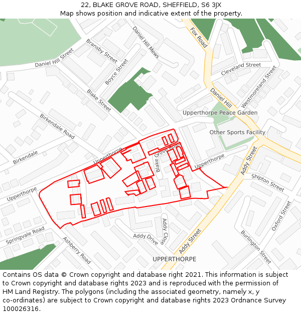 22, BLAKE GROVE ROAD, SHEFFIELD, S6 3JX: Location map and indicative extent of plot