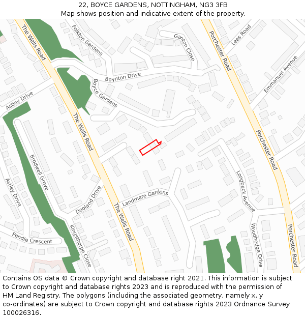 22, BOYCE GARDENS, NOTTINGHAM, NG3 3FB: Location map and indicative extent of plot