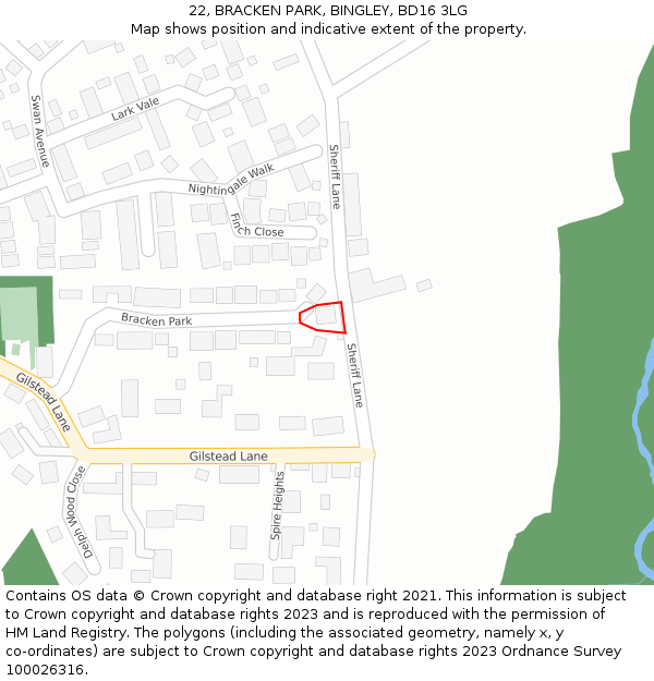 22, BRACKEN PARK, BINGLEY, BD16 3LG: Location map and indicative extent of plot