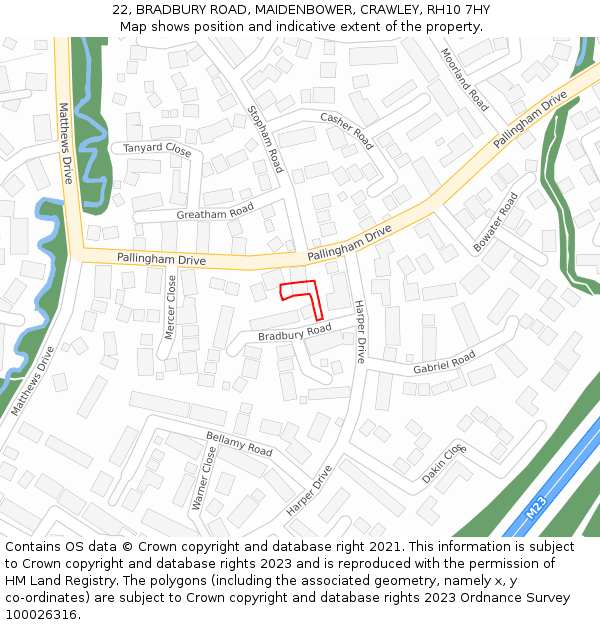 22, BRADBURY ROAD, MAIDENBOWER, CRAWLEY, RH10 7HY: Location map and indicative extent of plot