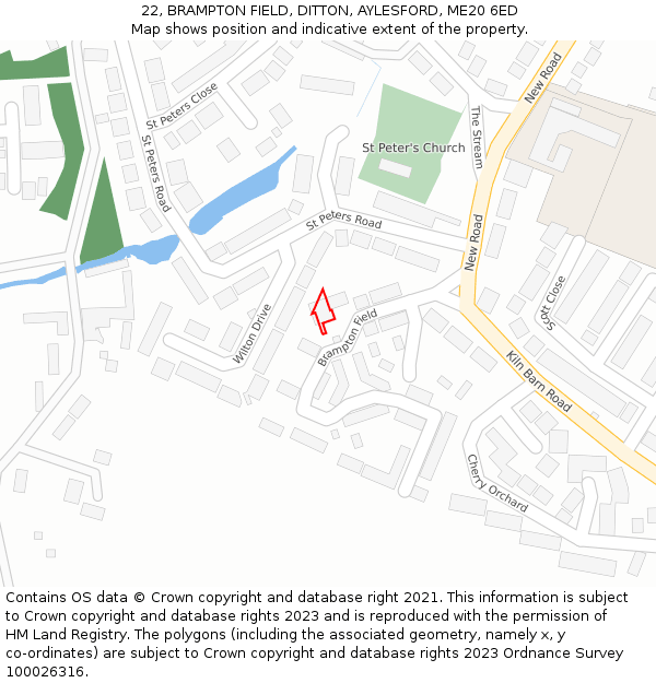 22, BRAMPTON FIELD, DITTON, AYLESFORD, ME20 6ED: Location map and indicative extent of plot