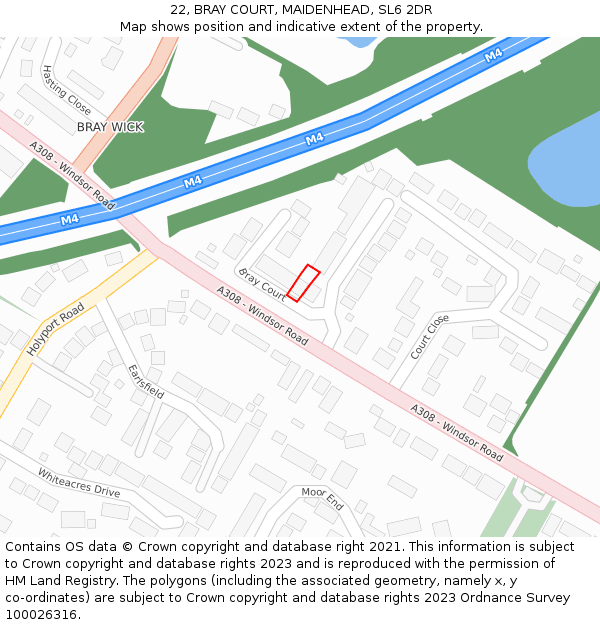 22, BRAY COURT, MAIDENHEAD, SL6 2DR: Location map and indicative extent of plot