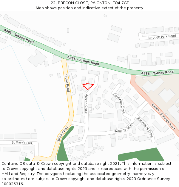 22, BRECON CLOSE, PAIGNTON, TQ4 7GF: Location map and indicative extent of plot