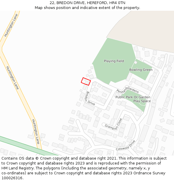 22, BREDON DRIVE, HEREFORD, HR4 0TN: Location map and indicative extent of plot