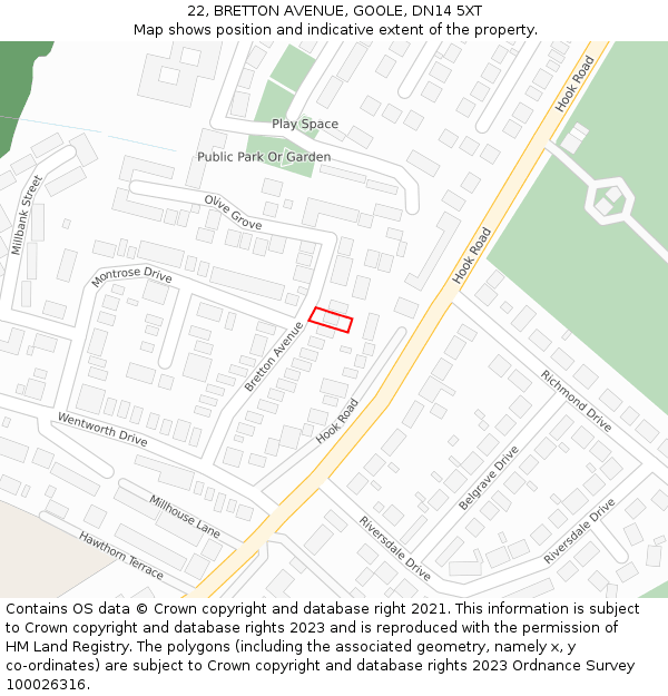 22, BRETTON AVENUE, GOOLE, DN14 5XT: Location map and indicative extent of plot