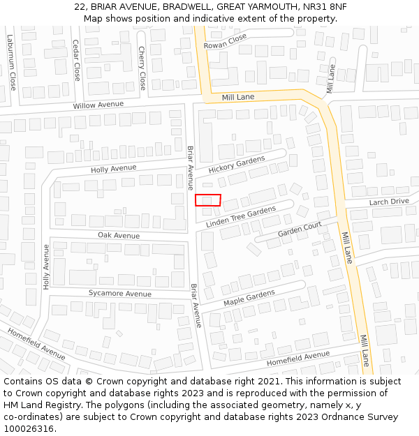 22, BRIAR AVENUE, BRADWELL, GREAT YARMOUTH, NR31 8NF: Location map and indicative extent of plot