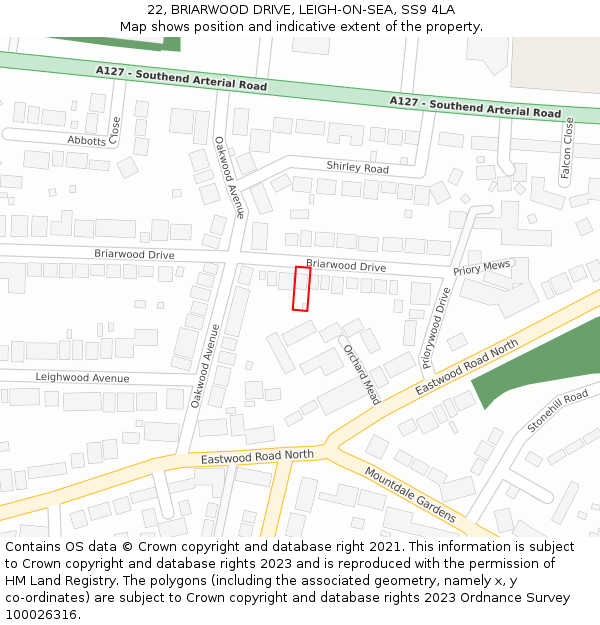 22, BRIARWOOD DRIVE, LEIGH-ON-SEA, SS9 4LA: Location map and indicative extent of plot