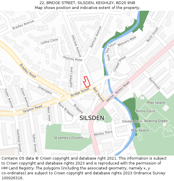 22, BRIDGE STREET, SILSDEN, KEIGHLEY, BD20 9NB: Location map and indicative extent of plot