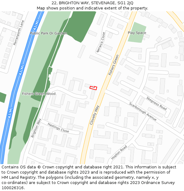 22, BRIGHTON WAY, STEVENAGE, SG1 2JQ: Location map and indicative extent of plot
