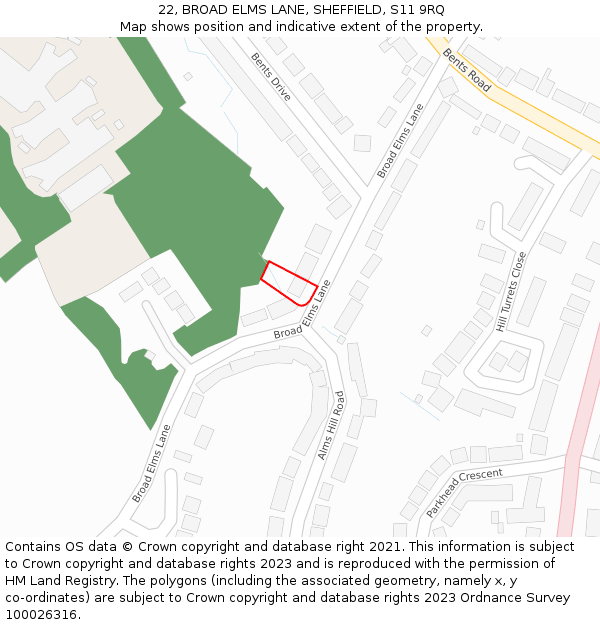 22, BROAD ELMS LANE, SHEFFIELD, S11 9RQ: Location map and indicative extent of plot