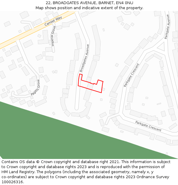 22, BROADGATES AVENUE, BARNET, EN4 0NU: Location map and indicative extent of plot