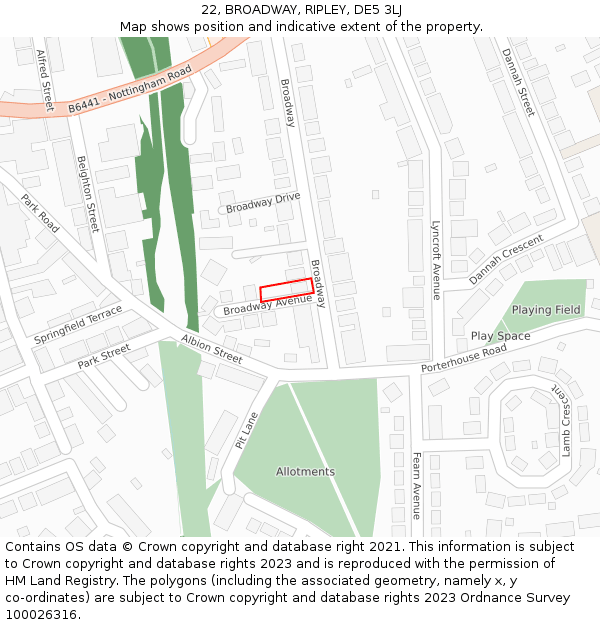 22, BROADWAY, RIPLEY, DE5 3LJ: Location map and indicative extent of plot