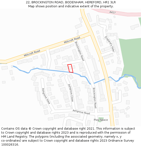 22, BROCKINGTON ROAD, BODENHAM, HEREFORD, HR1 3LR: Location map and indicative extent of plot