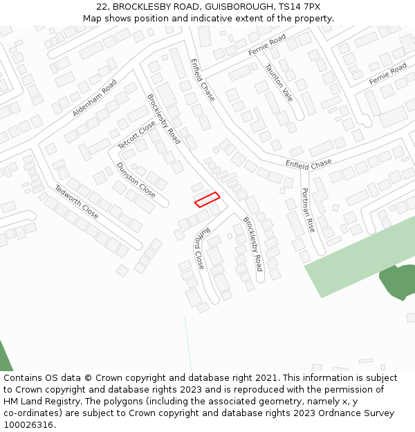 22, BROCKLESBY ROAD, GUISBOROUGH, TS14 7PX: Location map and indicative extent of plot