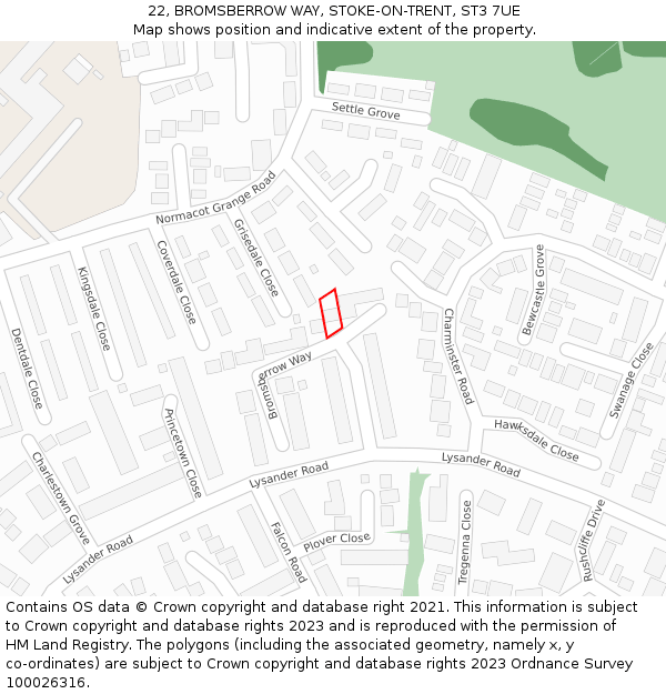 22, BROMSBERROW WAY, STOKE-ON-TRENT, ST3 7UE: Location map and indicative extent of plot