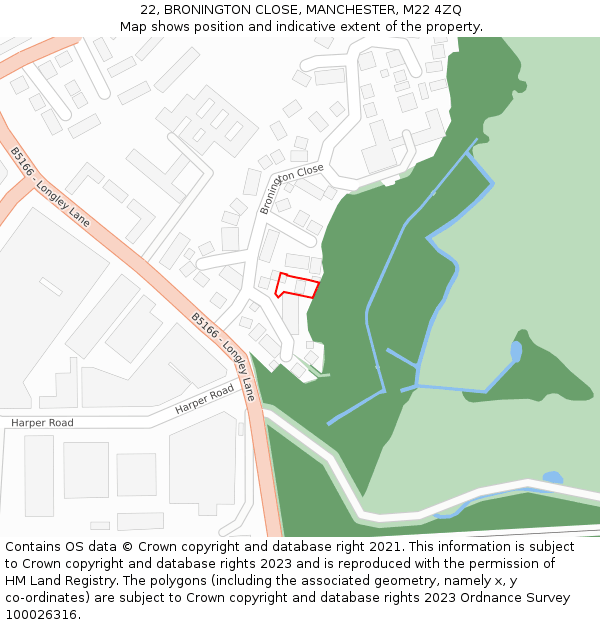 22, BRONINGTON CLOSE, MANCHESTER, M22 4ZQ: Location map and indicative extent of plot