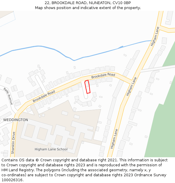 22, BROOKDALE ROAD, NUNEATON, CV10 0BP: Location map and indicative extent of plot