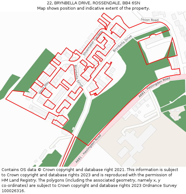 22, BRYNBELLA DRIVE, ROSSENDALE, BB4 6SN: Location map and indicative extent of plot
