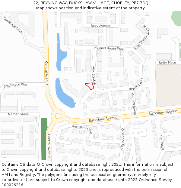 22, BRYNING WAY, BUCKSHAW VILLAGE, CHORLEY, PR7 7DQ: Location map and indicative extent of plot