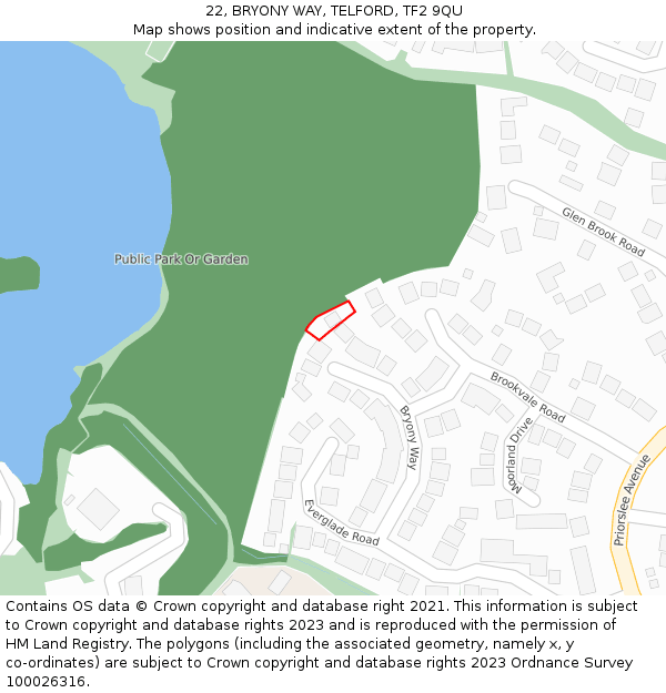 22, BRYONY WAY, TELFORD, TF2 9QU: Location map and indicative extent of plot