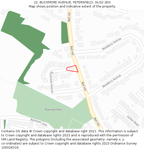 22, BUCKMORE AVENUE, PETERSFIELD, GU32 2EG: Location map and indicative extent of plot