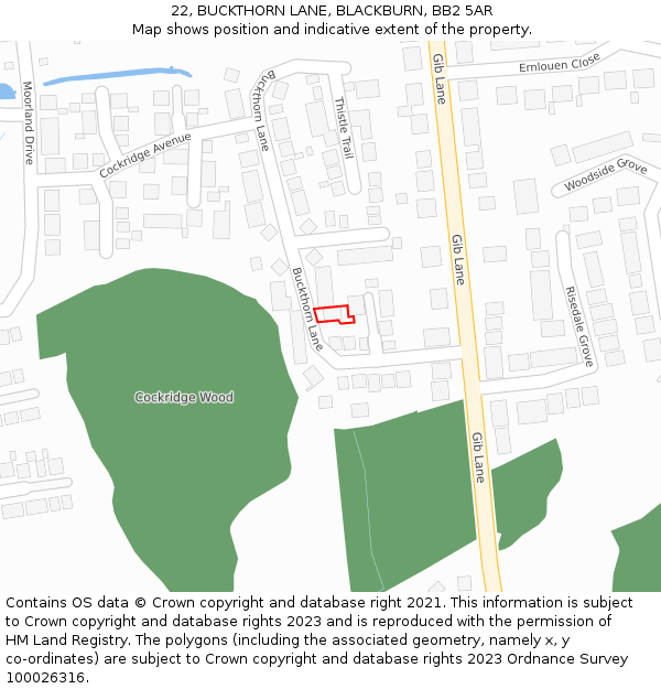 22, BUCKTHORN LANE, BLACKBURN, BB2 5AR: Location map and indicative extent of plot