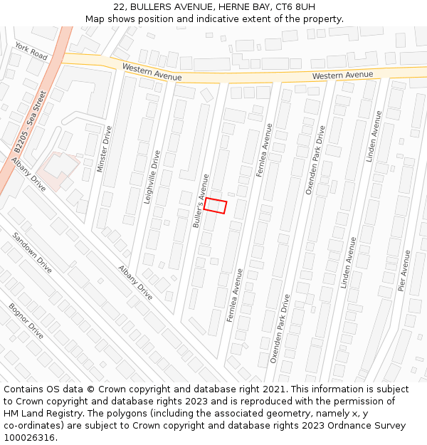 22, BULLERS AVENUE, HERNE BAY, CT6 8UH: Location map and indicative extent of plot