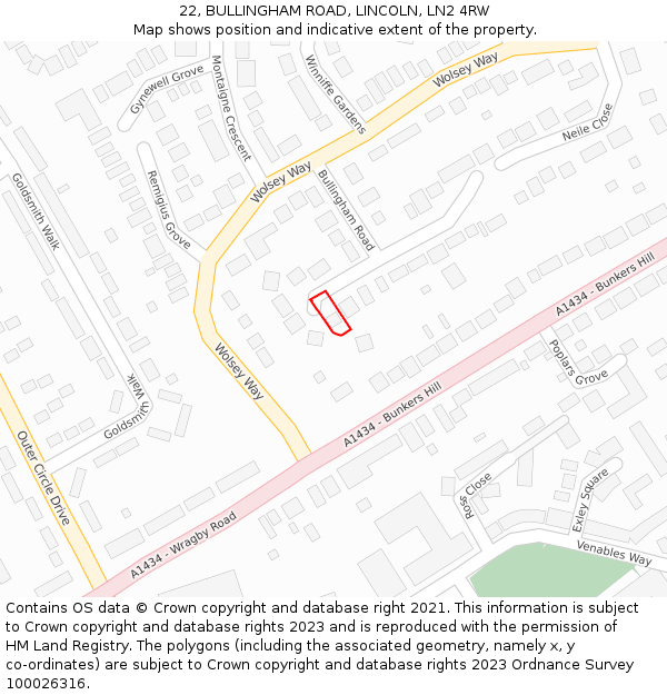 22, BULLINGHAM ROAD, LINCOLN, LN2 4RW: Location map and indicative extent of plot