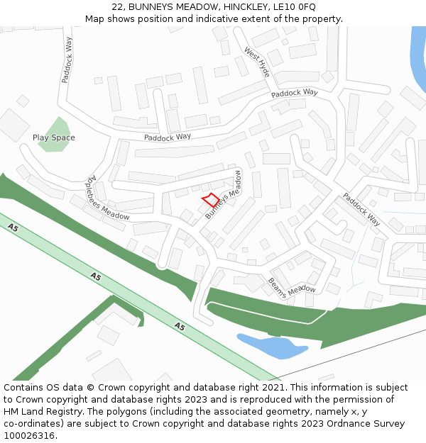 22, BUNNEYS MEADOW, HINCKLEY, LE10 0FQ: Location map and indicative extent of plot