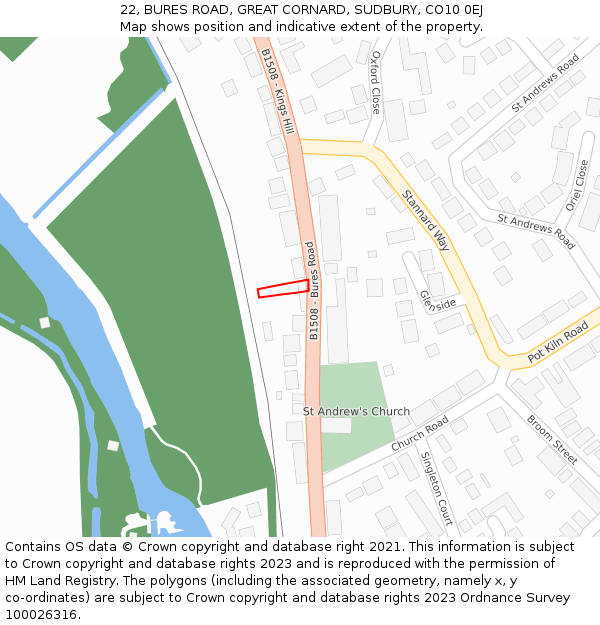22, BURES ROAD, GREAT CORNARD, SUDBURY, CO10 0EJ: Location map and indicative extent of plot