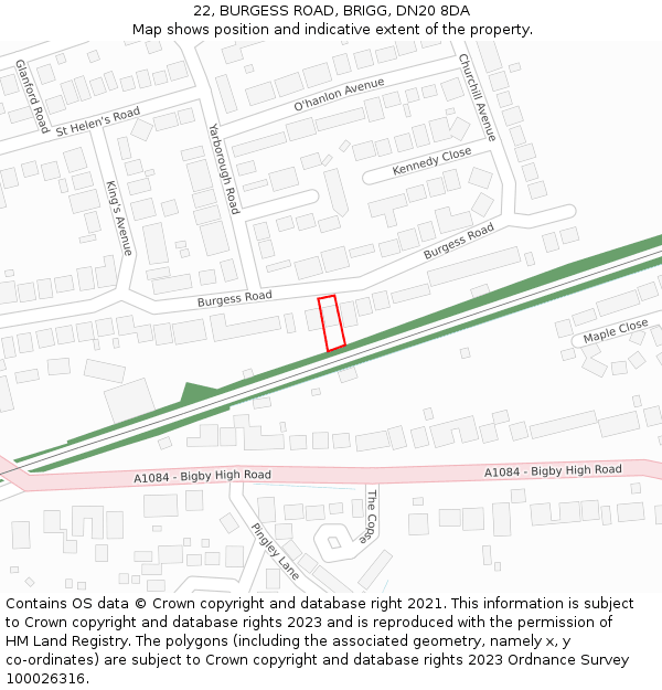 22, BURGESS ROAD, BRIGG, DN20 8DA: Location map and indicative extent of plot